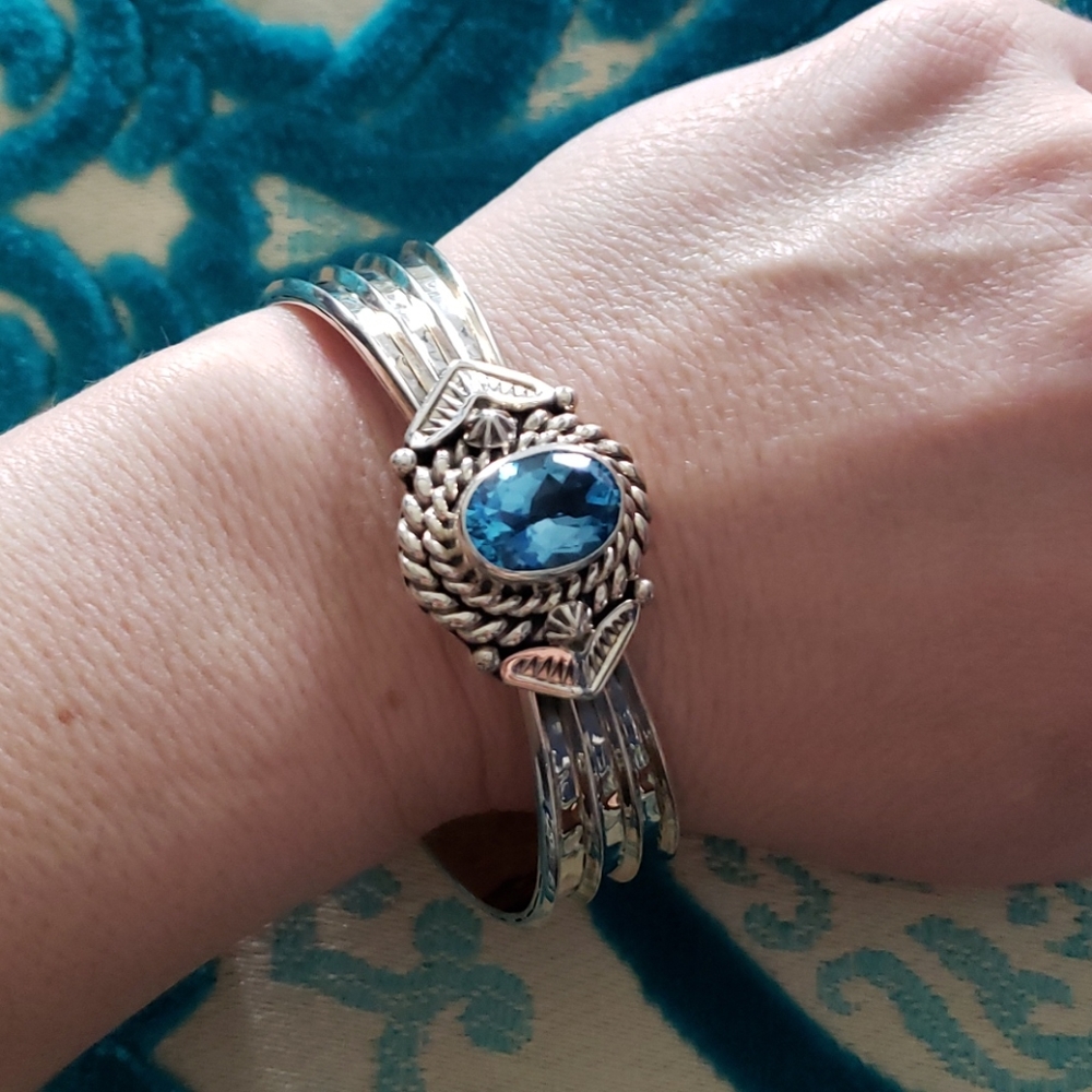 Genuine turquoise and blue topaz sterling silver